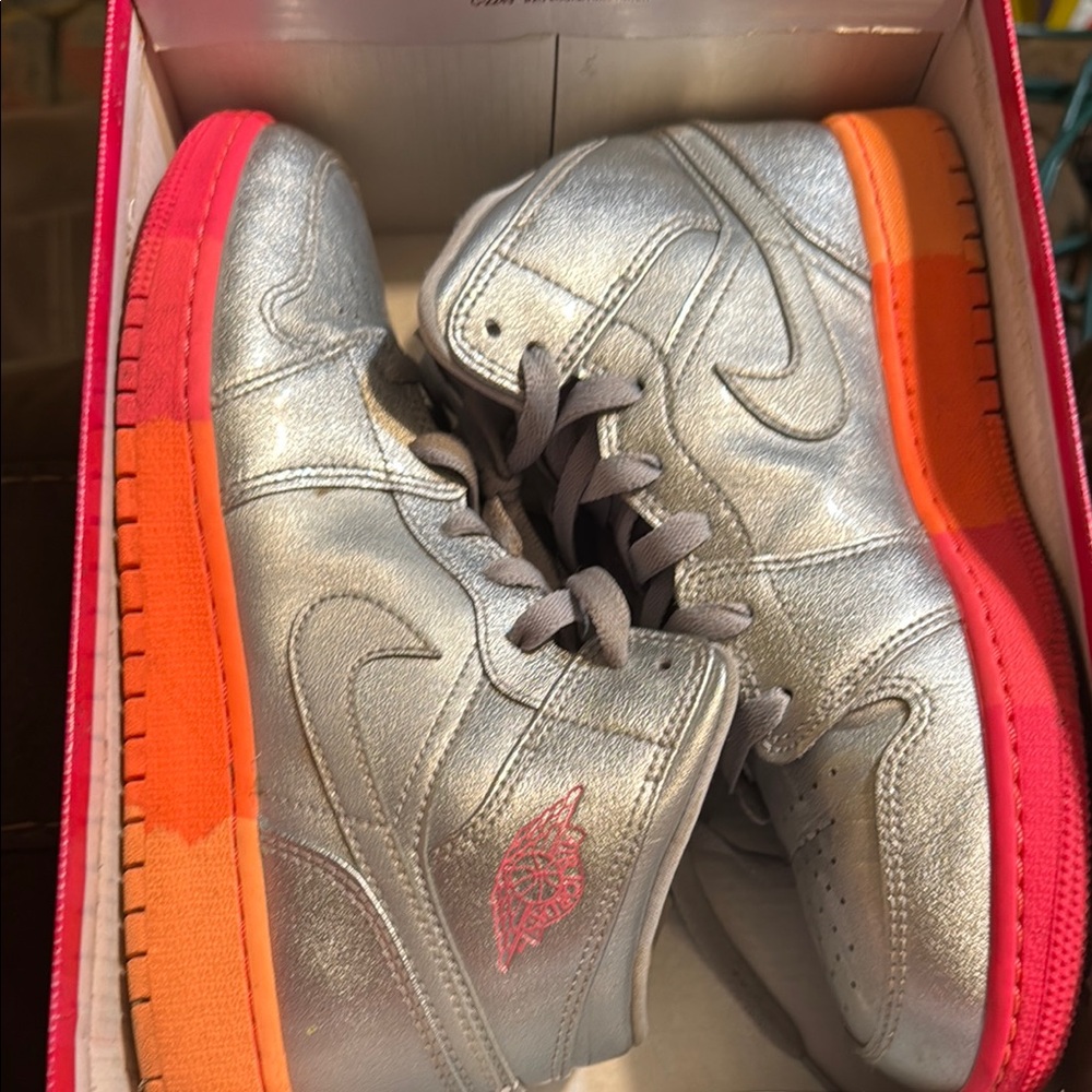 Silver and Orange High-Top Sneakers